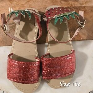 Crewcuts Strawberry Sandal Size 10c Girls Summer Fields Fun Red Glitter‎